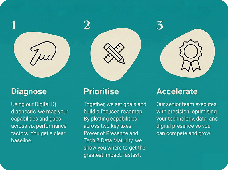Diagnose, Prioritise, Accelerate - our three-step process